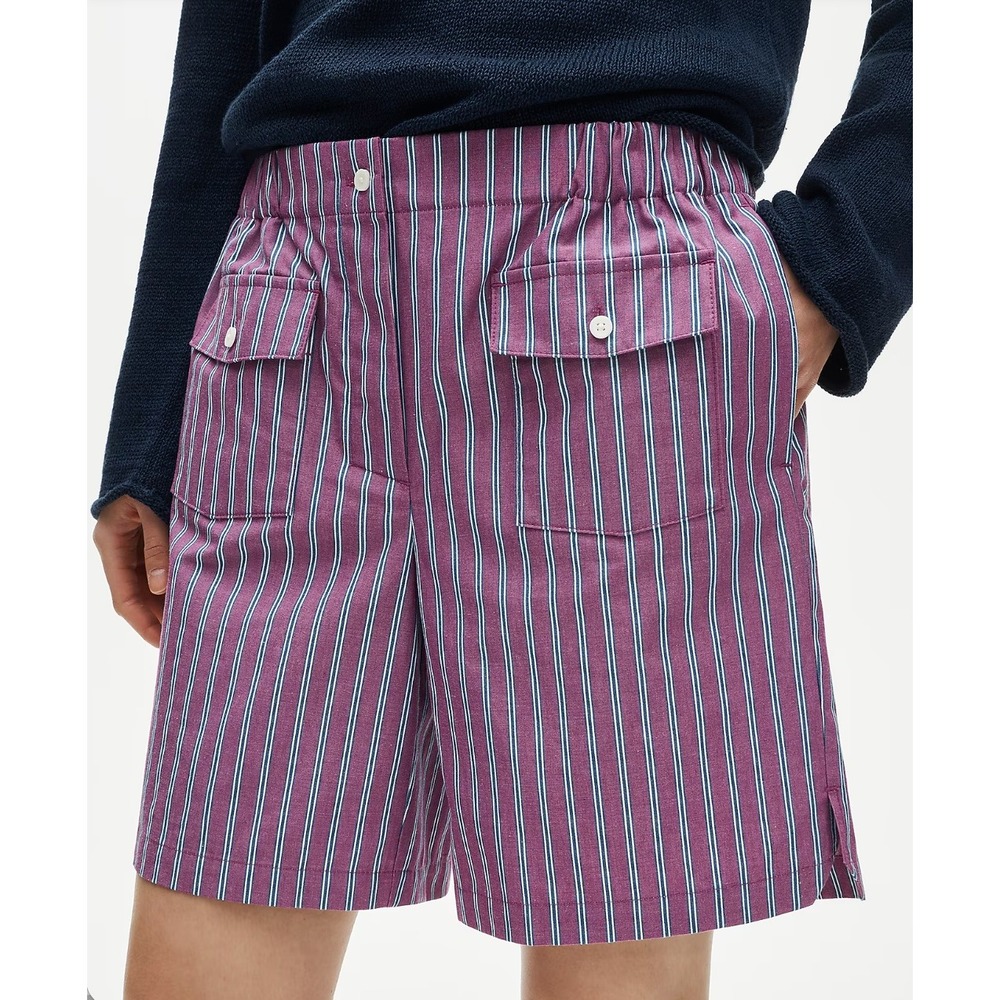 J.Crew | NWT Long Boxer Bermuda Shorts Oxford Stripe Faded Fuchsia | Sz 6